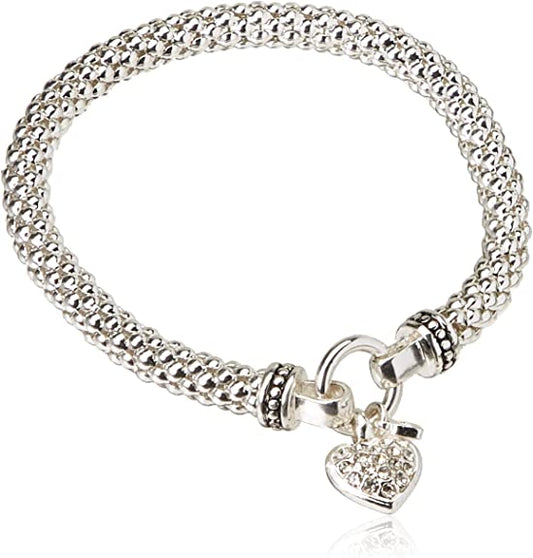 Women's Silvertone Crystal Pave Heart Stretch Bracelet